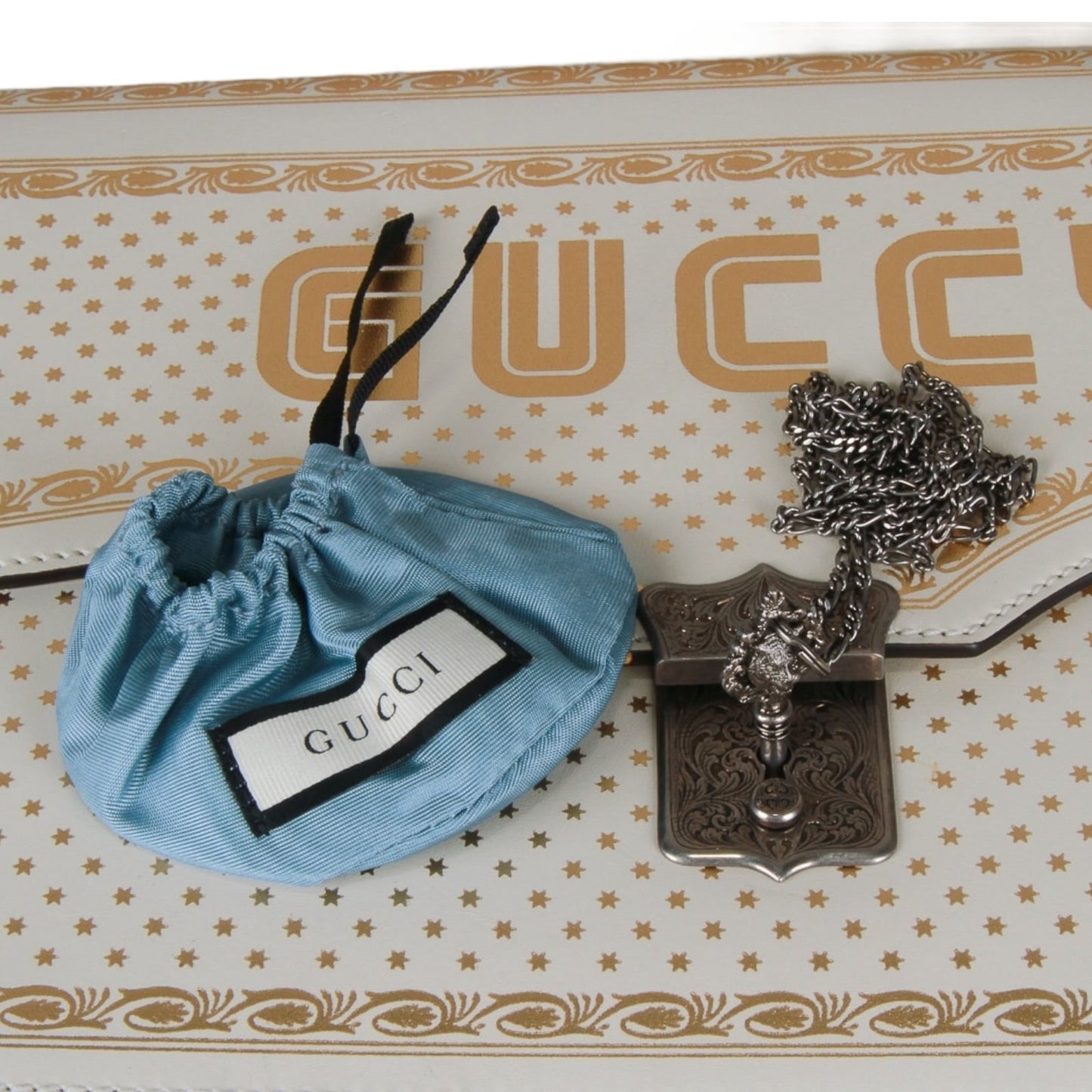 Authentic Gucci Key Lock Flap Portfolio Limited Edition Printed Leather