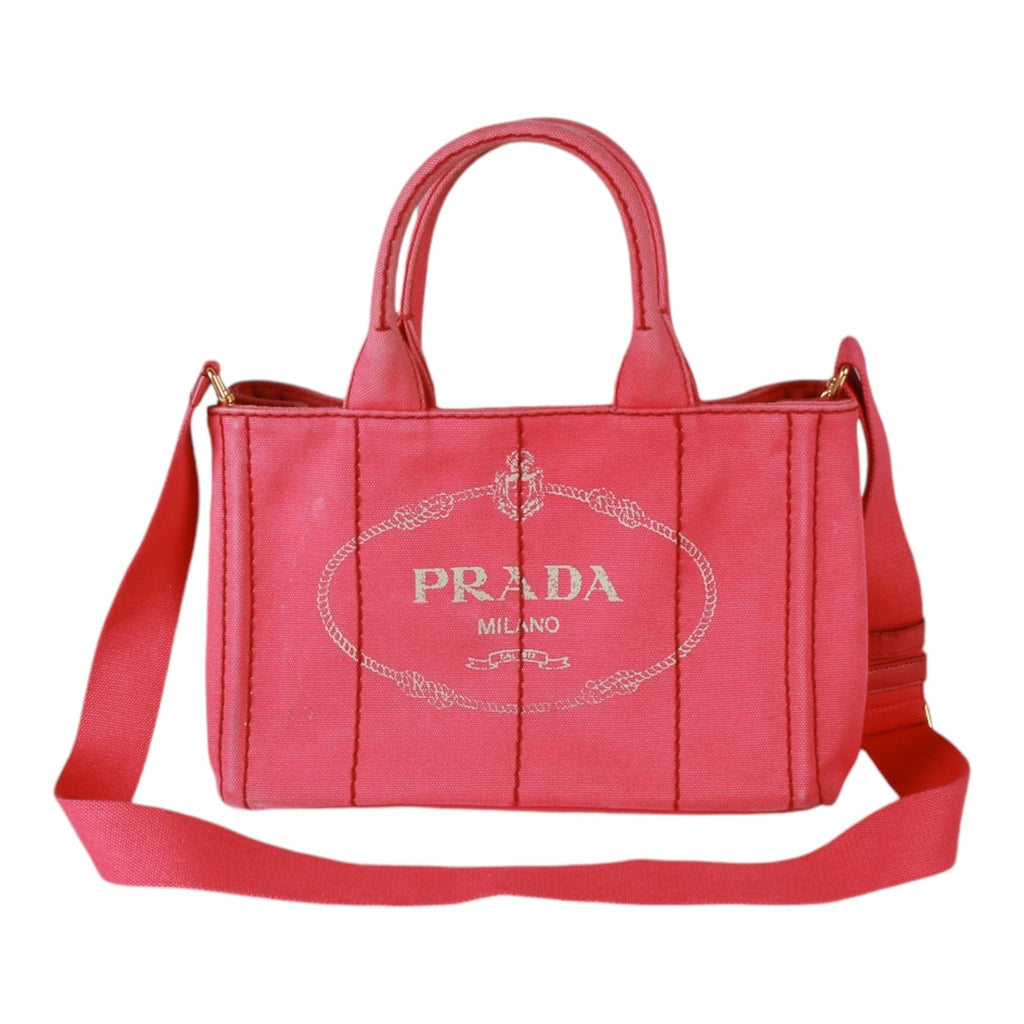 Authentic Prada Canapa Convertible Tote Canvas Mini Pink