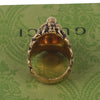 Authentic Gucci Lion Head Motif Crystal Ring In Gold & Black