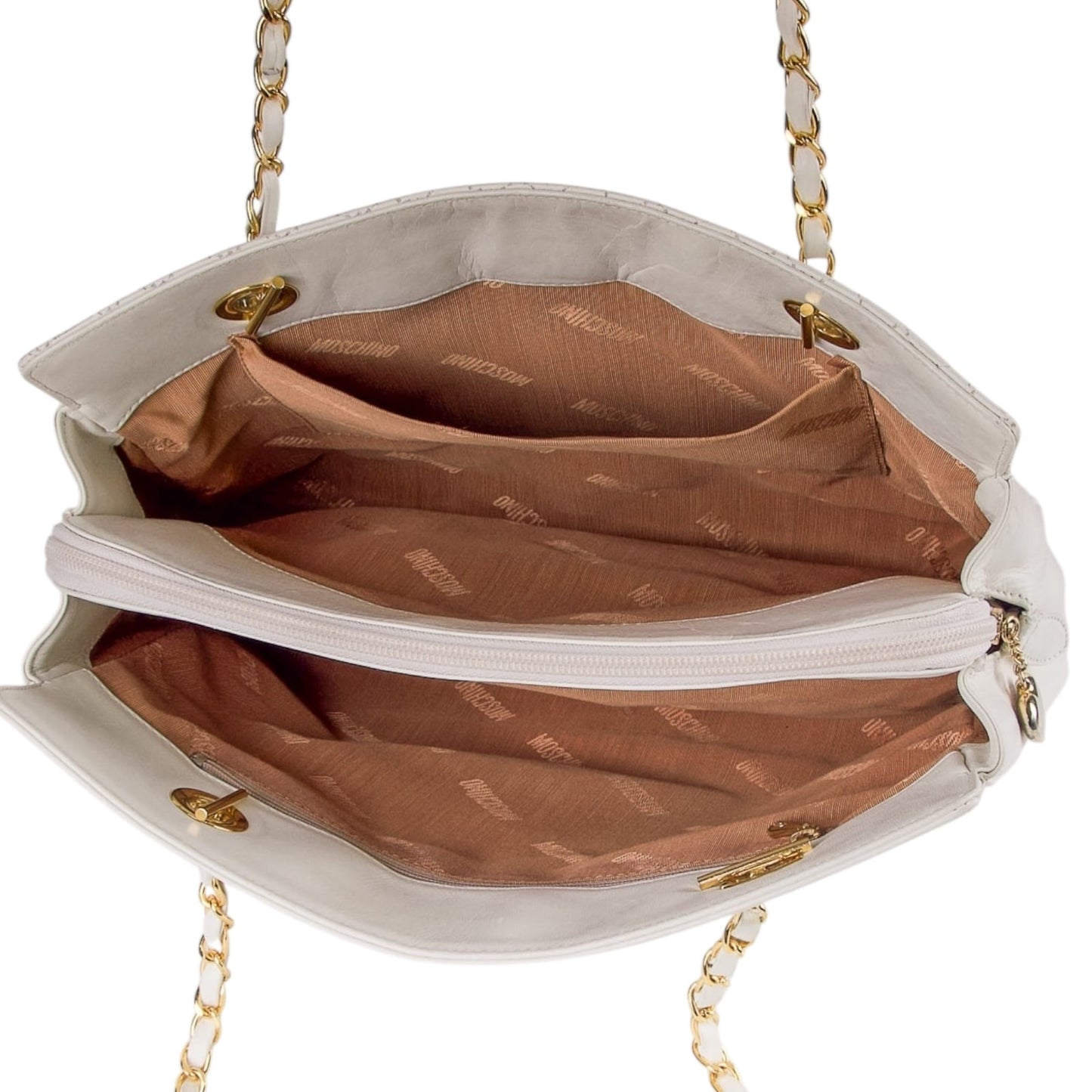 Vintage Moschino heart shape quilted calfskin Gold chain purse