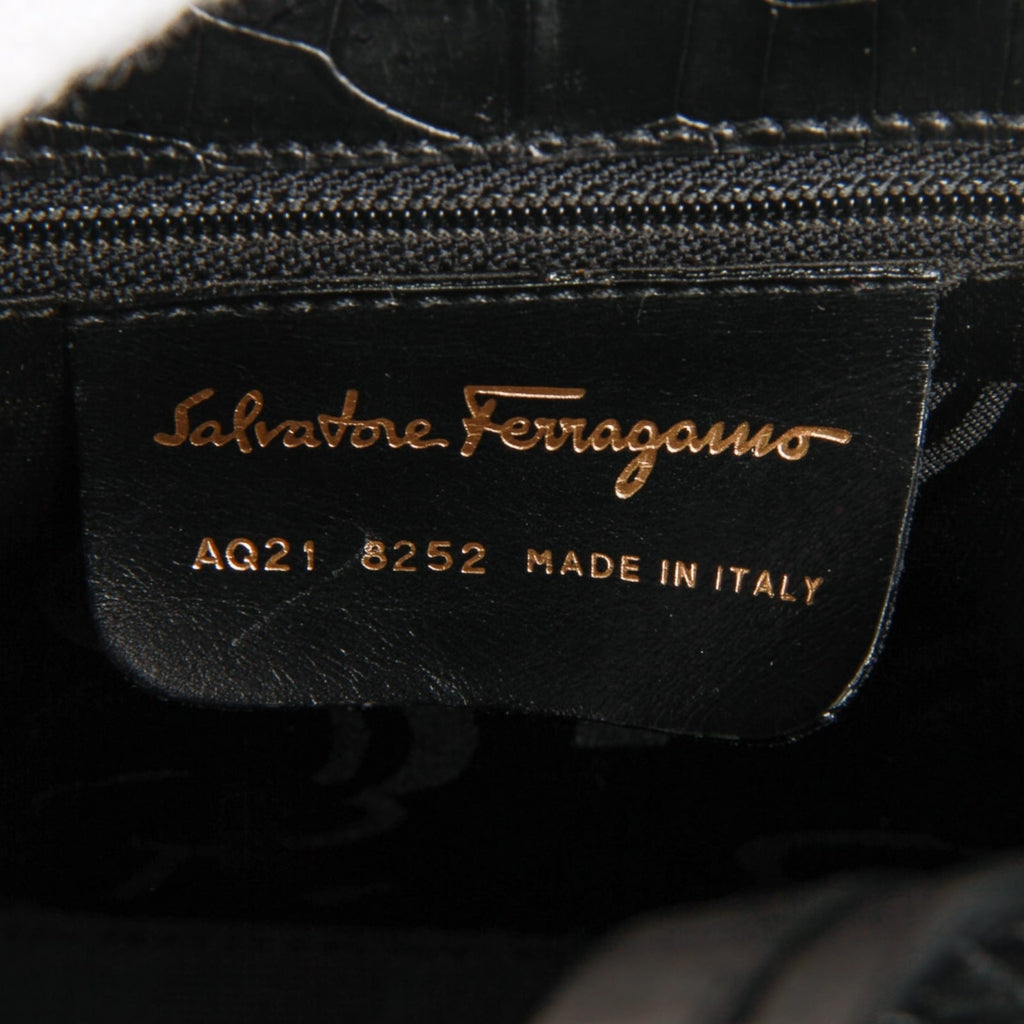 Authentic Salvatore Ferragamo black croc embossed two way bag