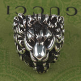 Authentic Gucci Lion Head Motif Crystal Ring In Silver & Black