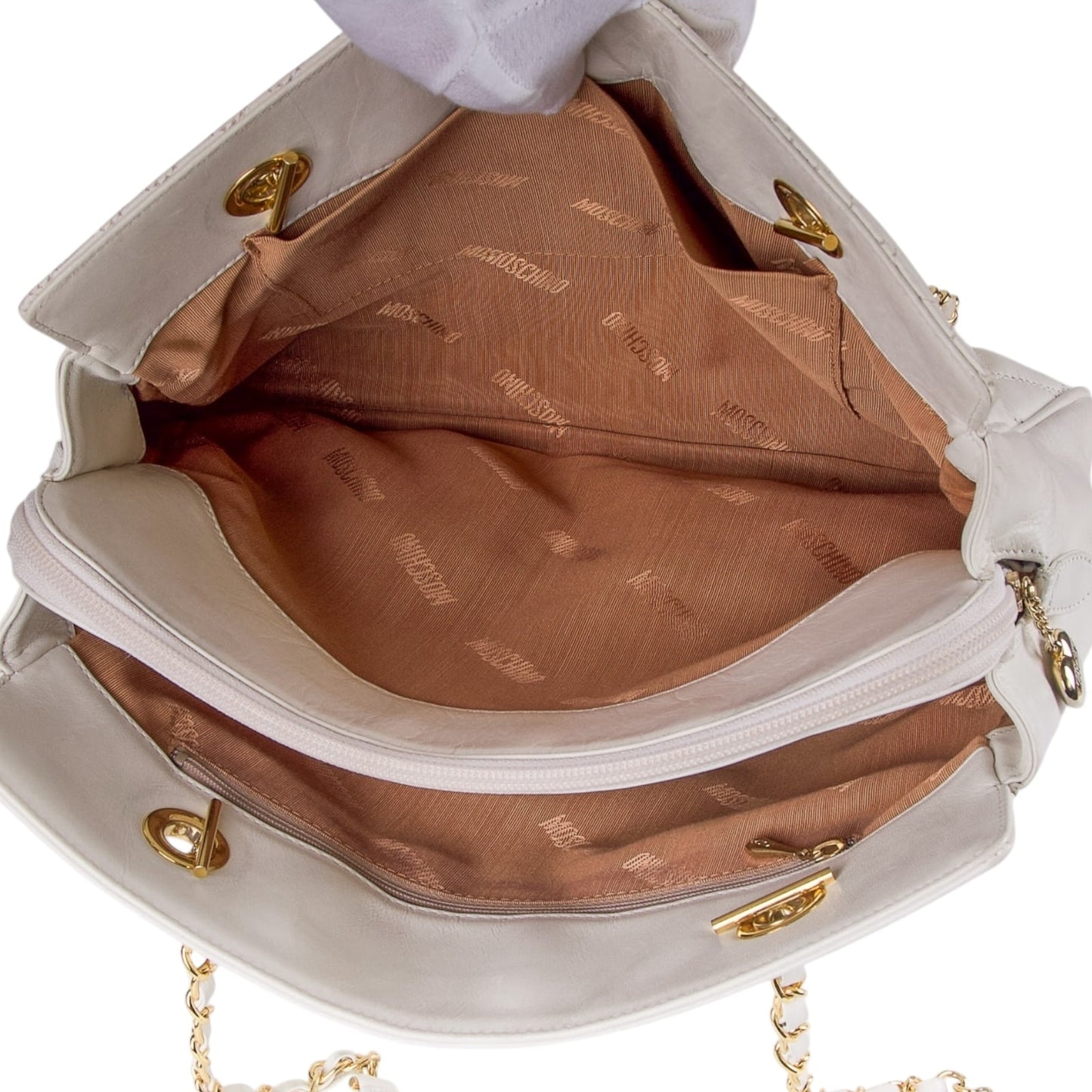 Vintage Moschino heart shape quilted calfskin Gold chain purse