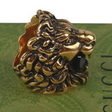 Authentic Gucci Lion Head Motif Crystal Ring In Gold & Black