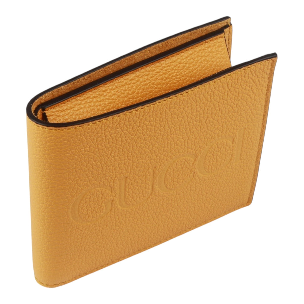 Authentic GUCCI Logo 658681 Yellow Leather Bifold Wallet NEW