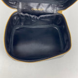 Authentic Black Quilted Lambskin CC Zipper pull Vanity Case