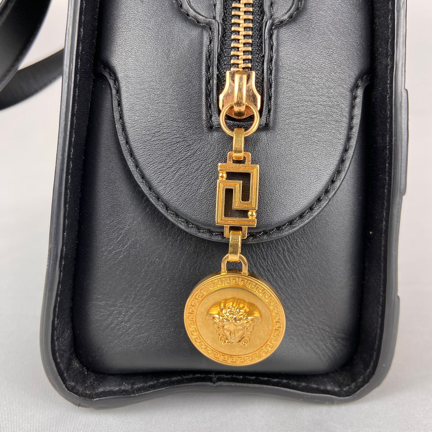Versace Medusa Studded Dome Bag in Black Leather