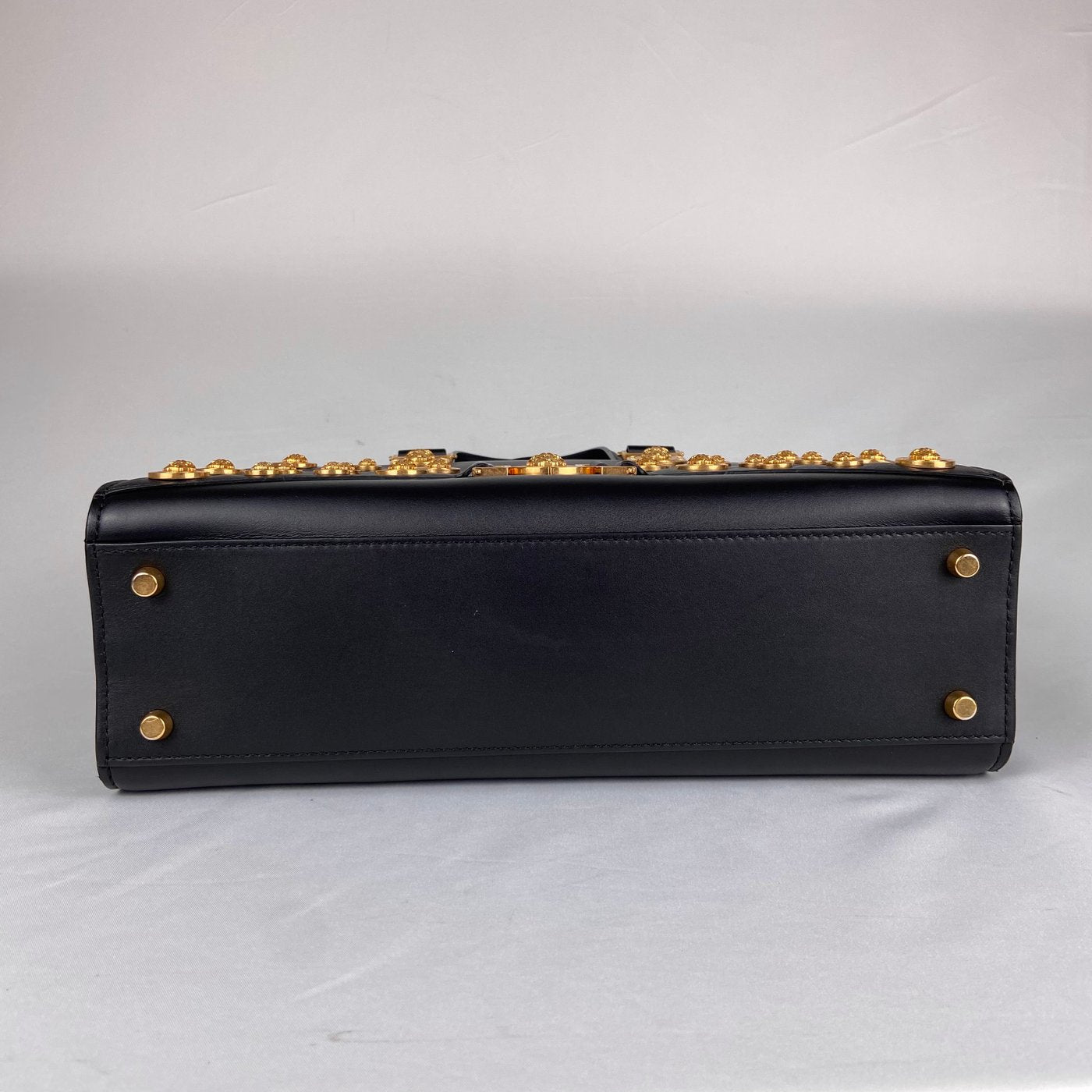 Versace Medusa Studded Dome Bag in Black Leather