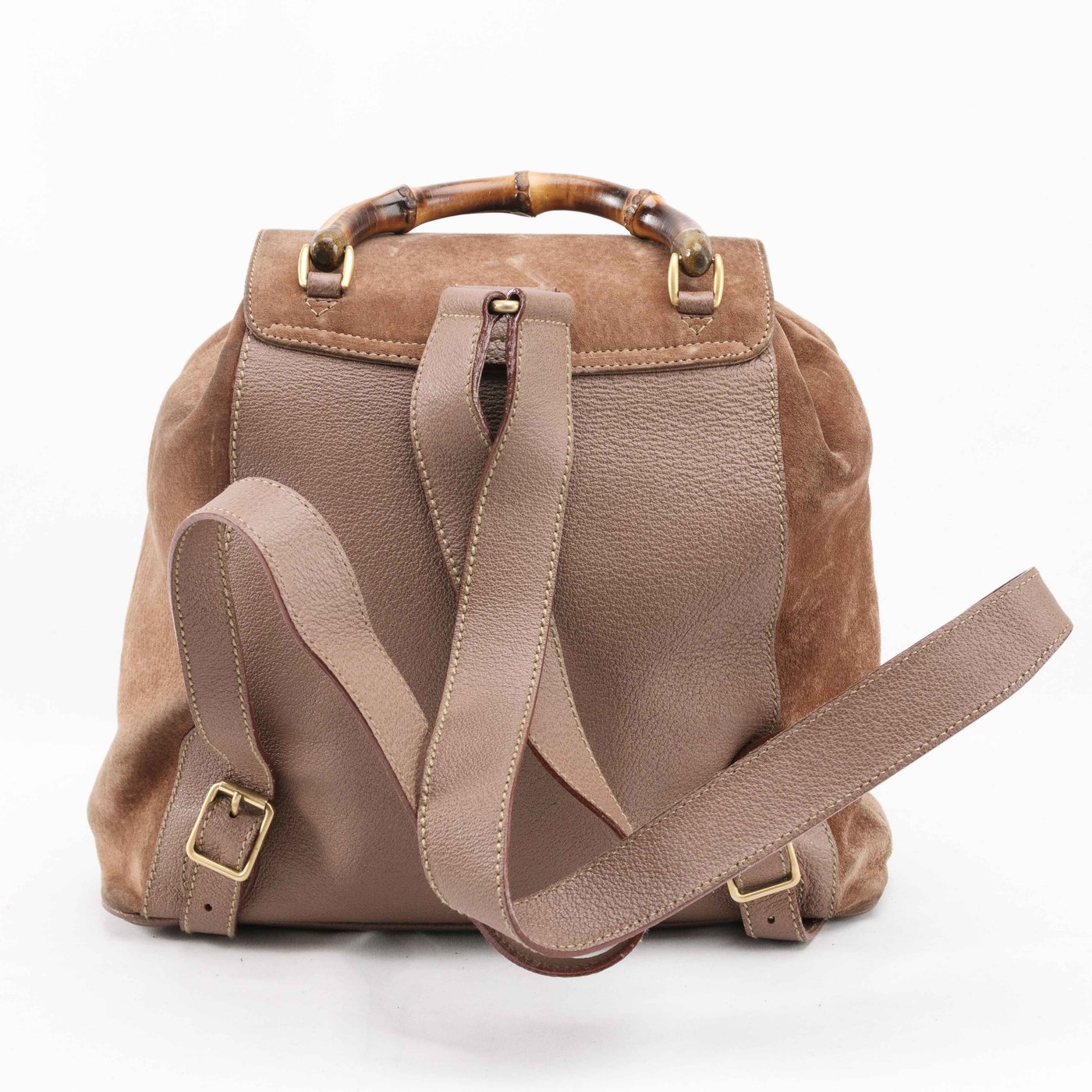 Gucci Suede Bamboo Handle Backpack