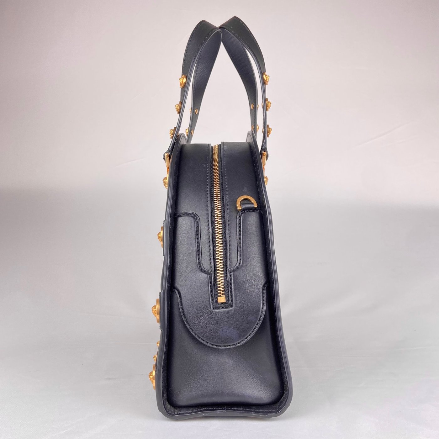 Versace Medusa Studded Dome Bag in Black Leather