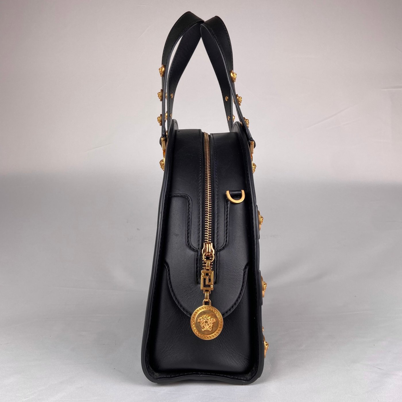Versace Medusa Studded Dome Bag in Black Leather