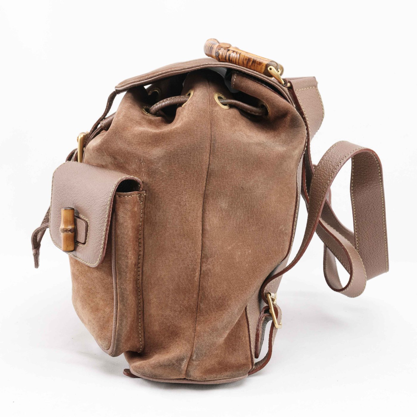 Gucci Suede Bamboo Handle Backpack