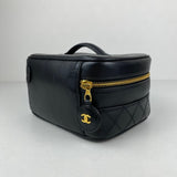 Authentic Black Quilted Lambskin CC Zipper pull Vanity Case