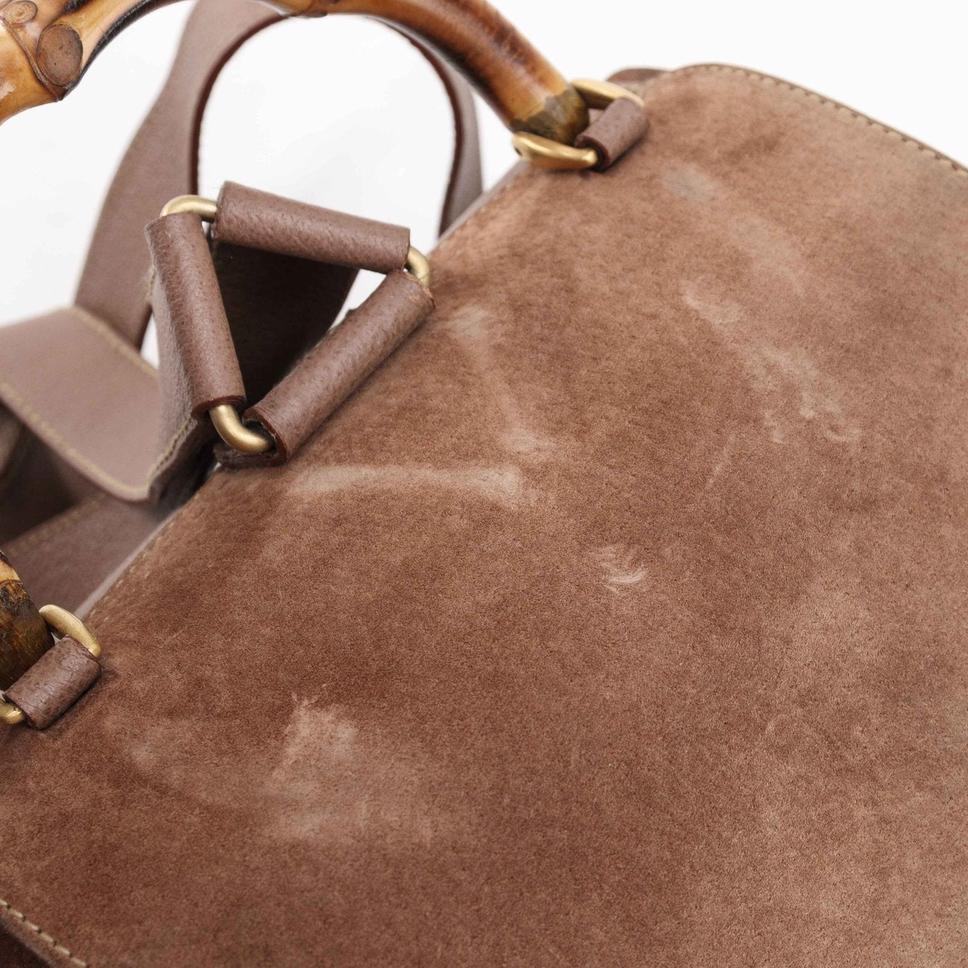 Gucci Suede Bamboo Handle Backpack