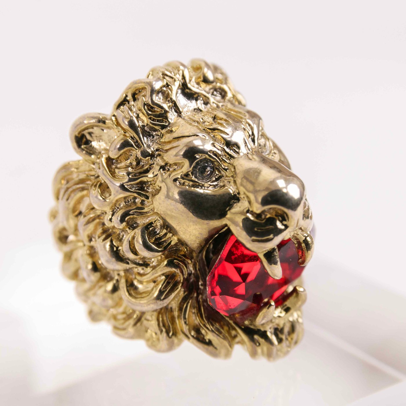 Gucci Lion Head Ring with Red Crystal