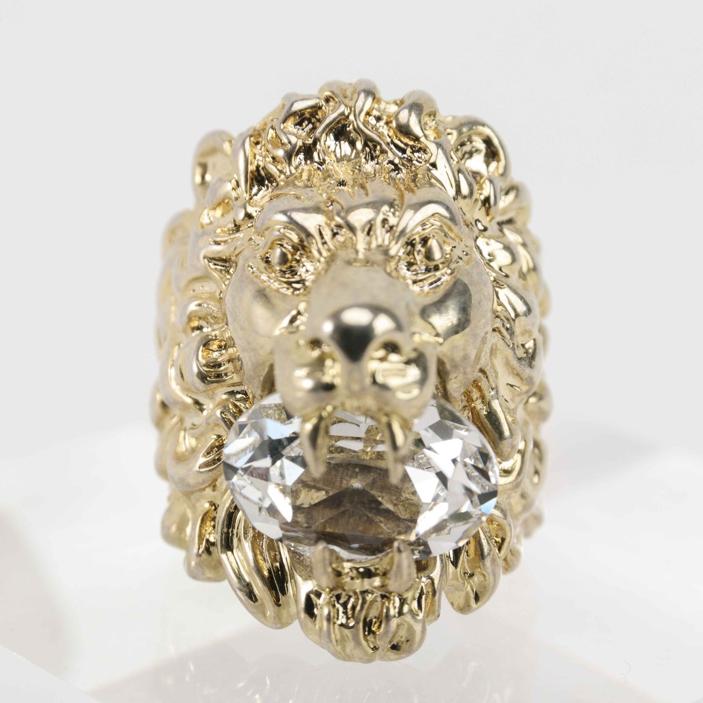 Gucci Lion Head Ring with Clear Crystal