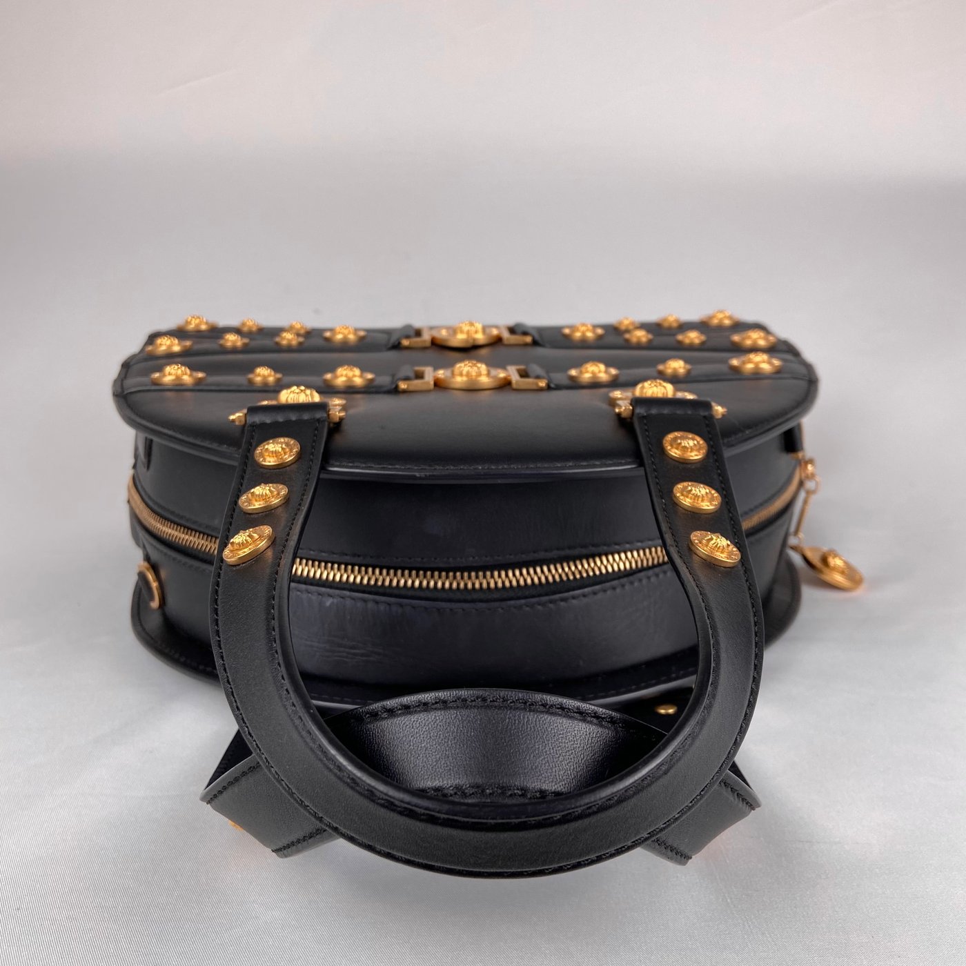 Versace Medusa Studded Dome Bag in Black Leather