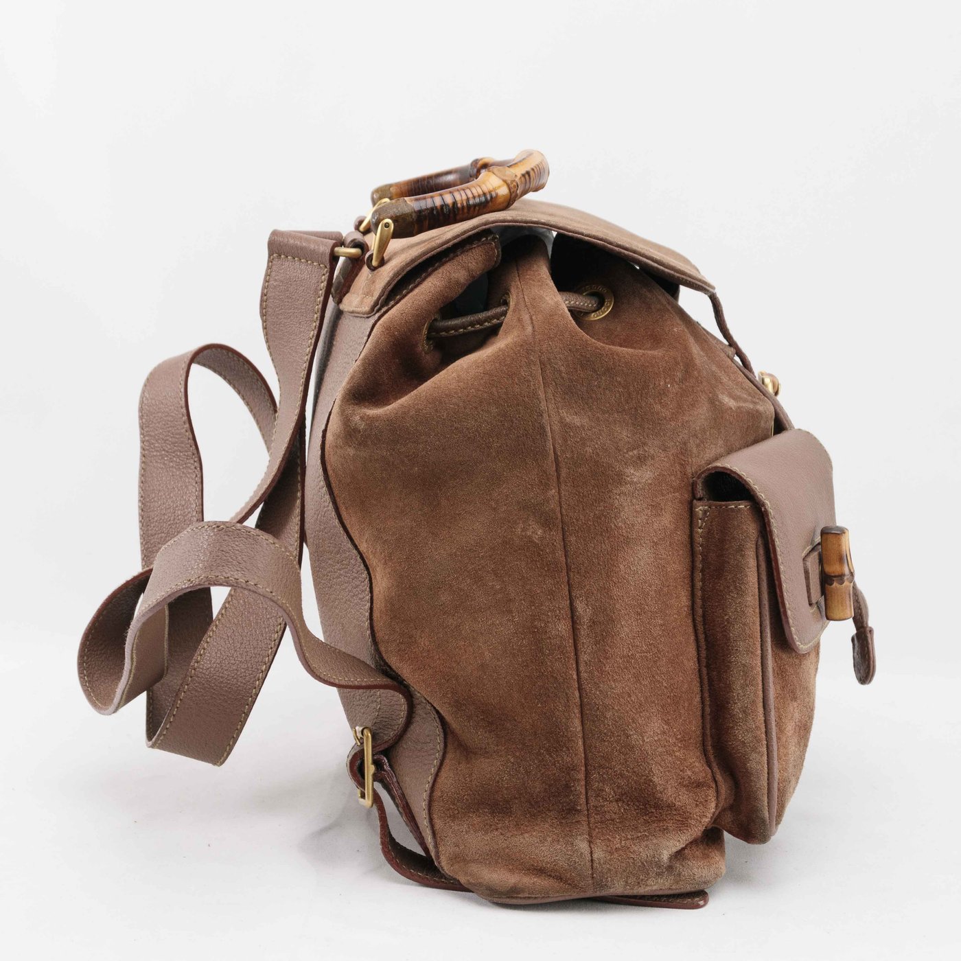 Gucci Suede Bamboo Handle Backpack