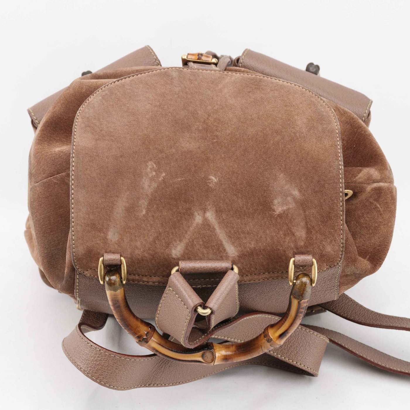 Gucci Suede Bamboo Handle Backpack