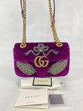 Authentic Gucci GG Marmont Mini Velvet fuchsia shoulder bag