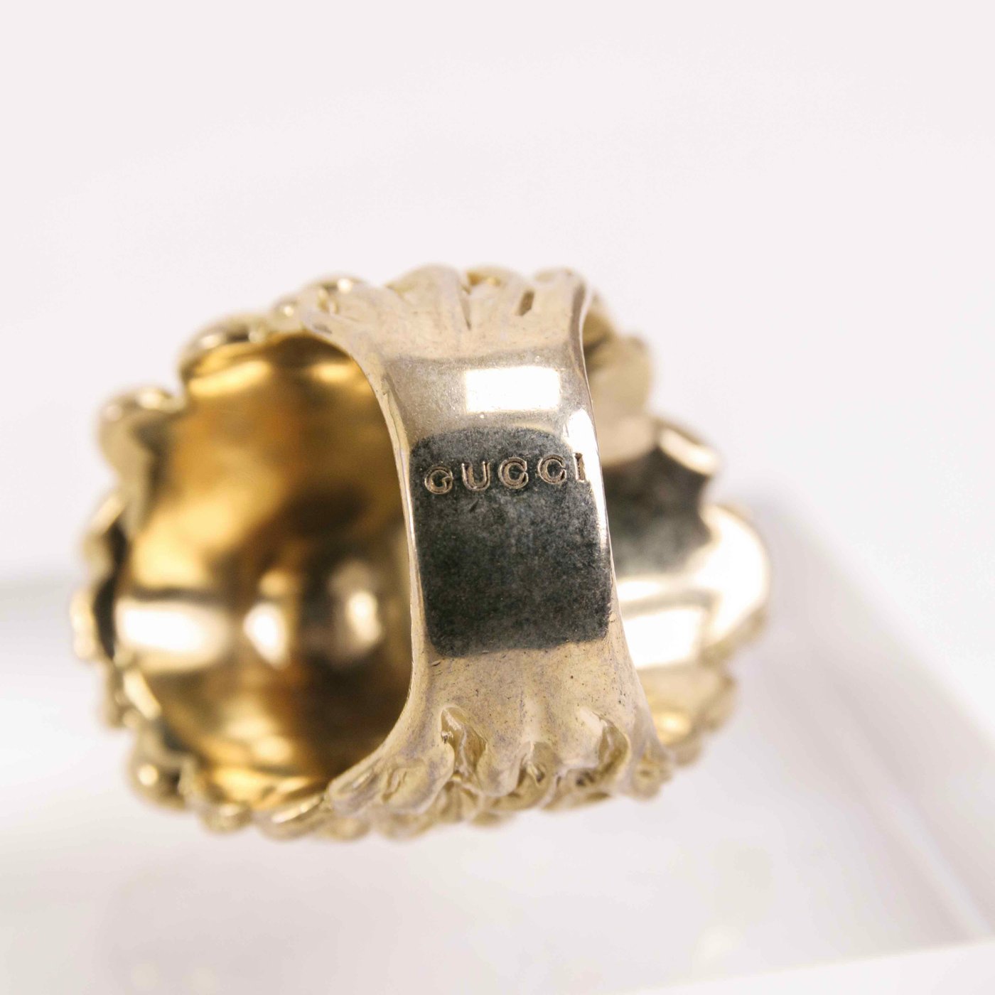 Gucci Lion Head Ring with Red Crystal