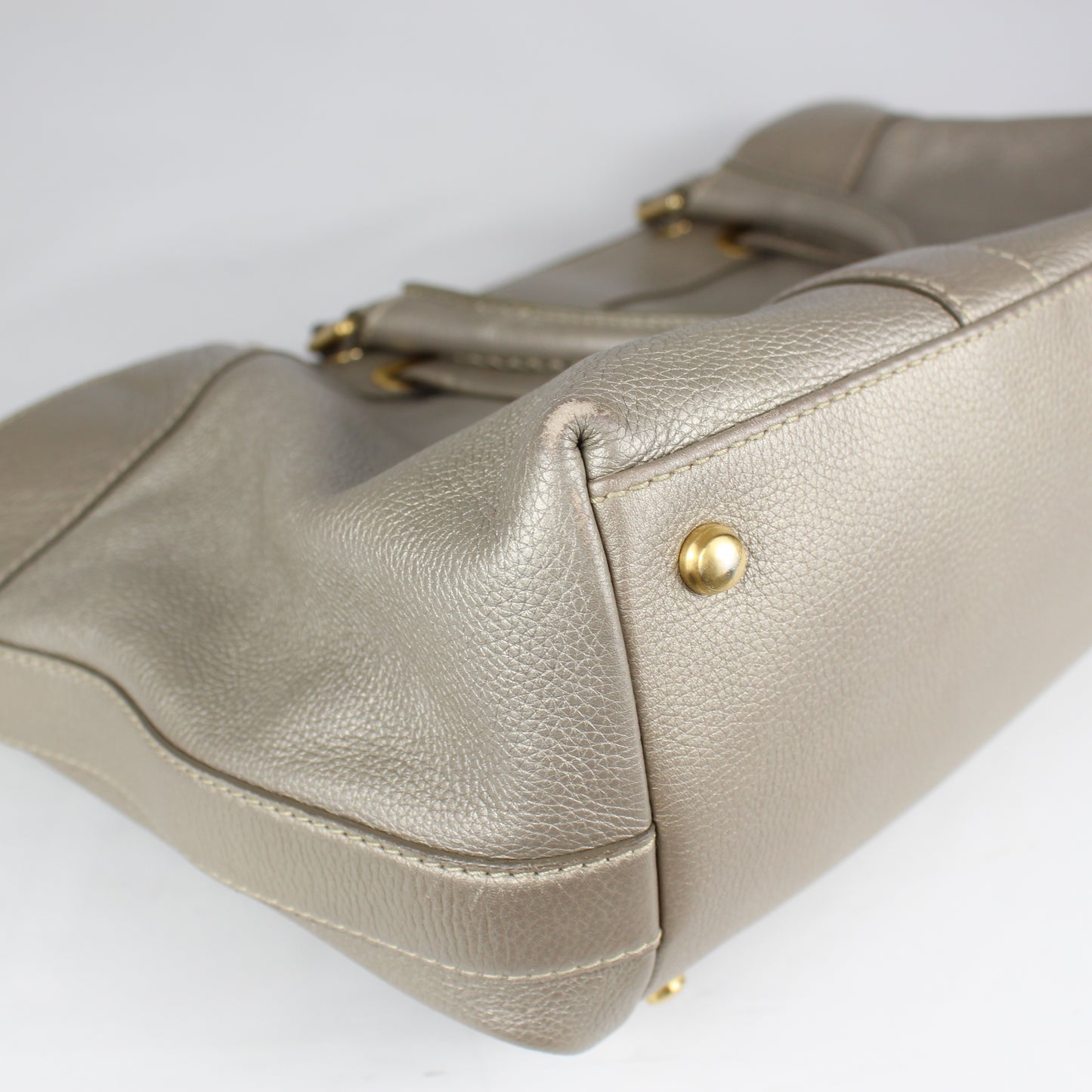 Authentic Pale Gold Textured Leather Satchel with Logo Charm