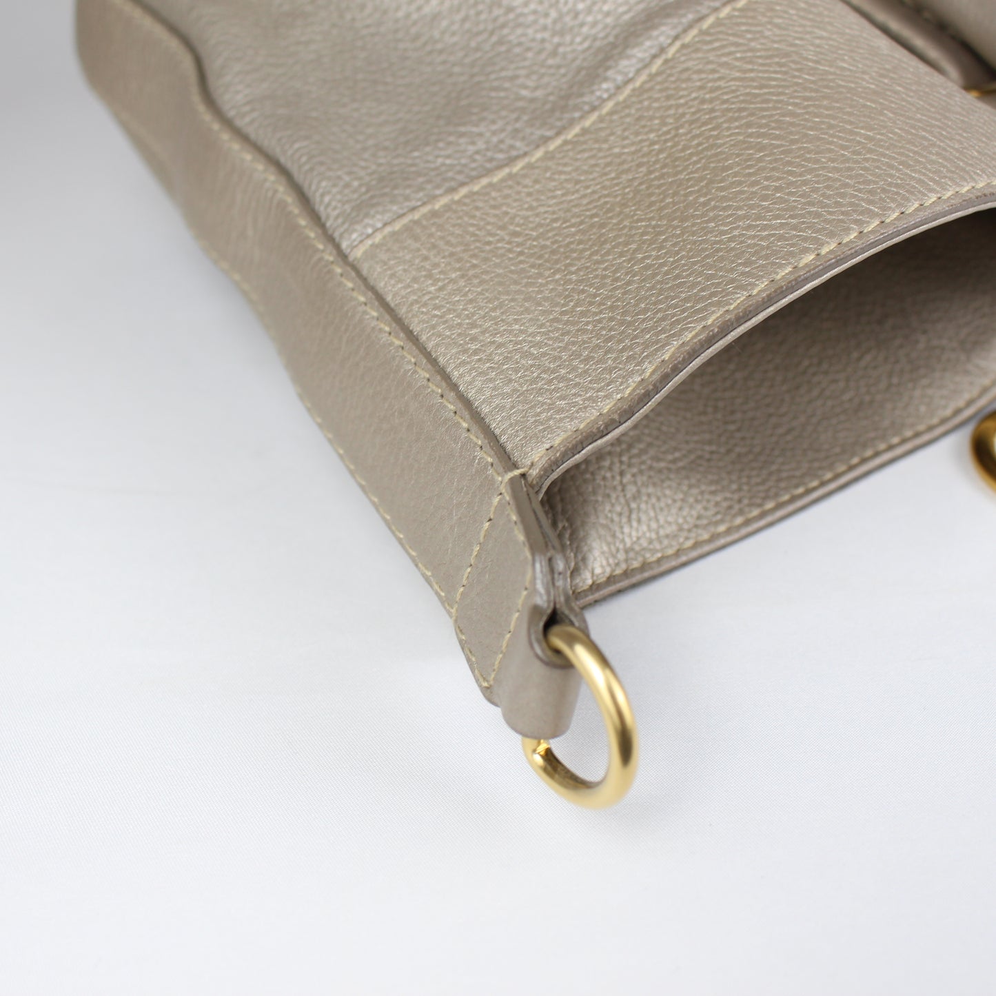 Authentic Pale Gold Textured Leather Satchel with Logo Charm