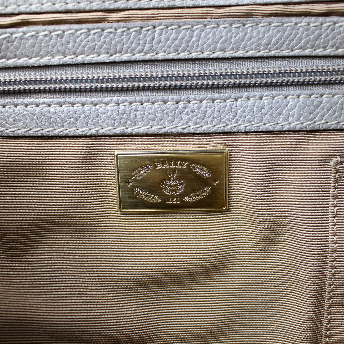 Authentic Pale Gold Textured Leather Satchel with Logo Charm
