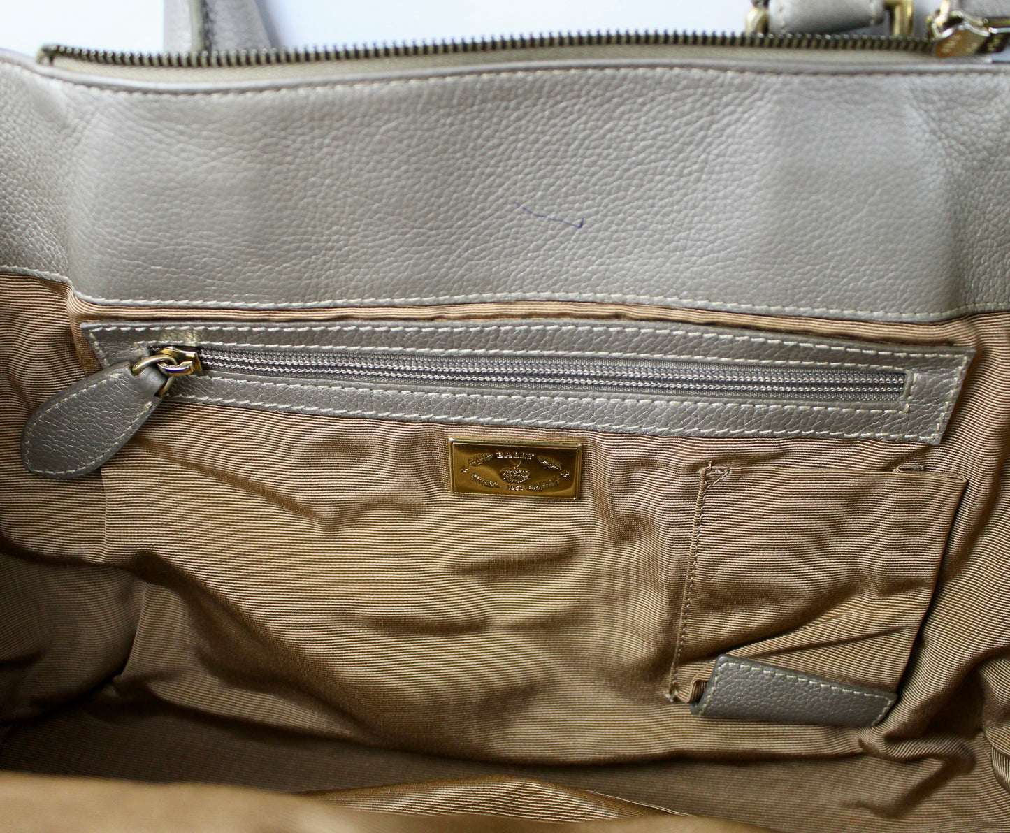 Authentic Pale Gold Textured Leather Satchel with Logo Charm
