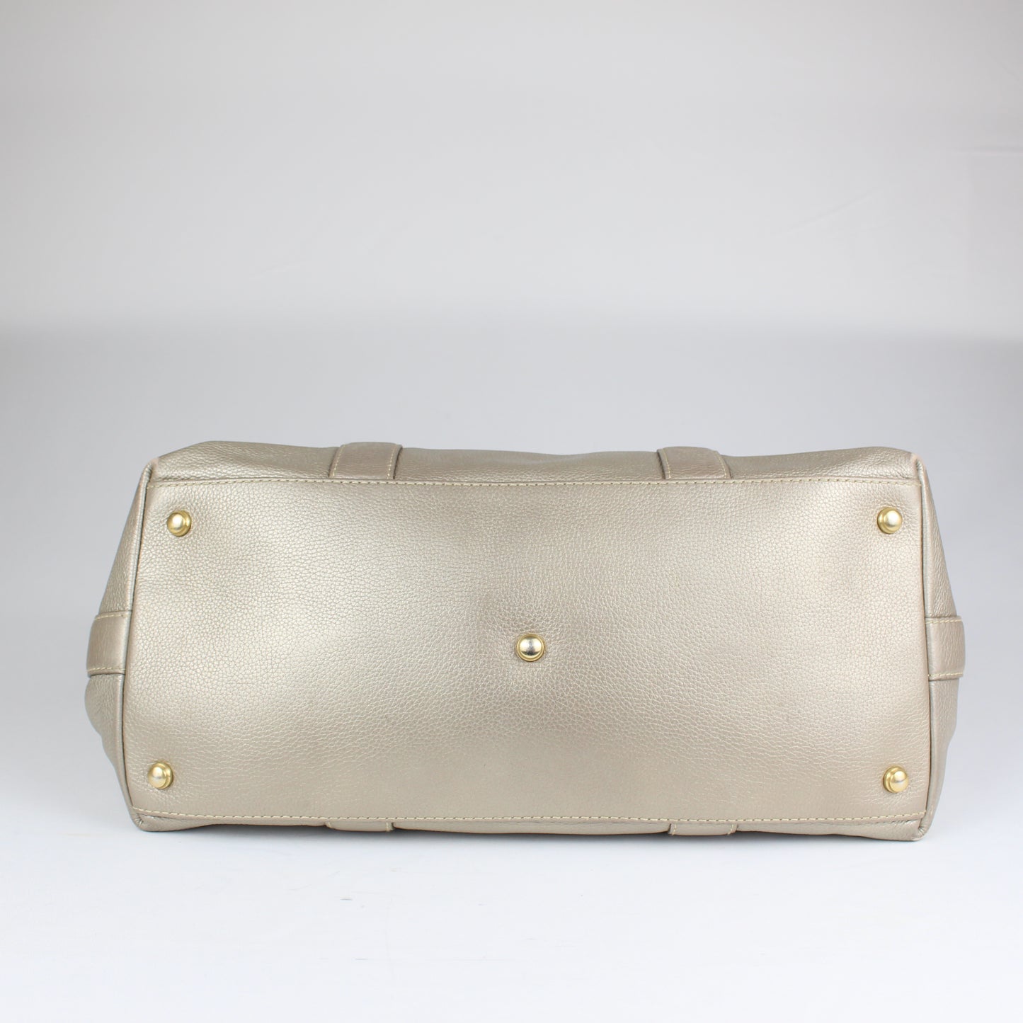 Authentic Pale Gold Textured Leather Satchel with Logo Charm
