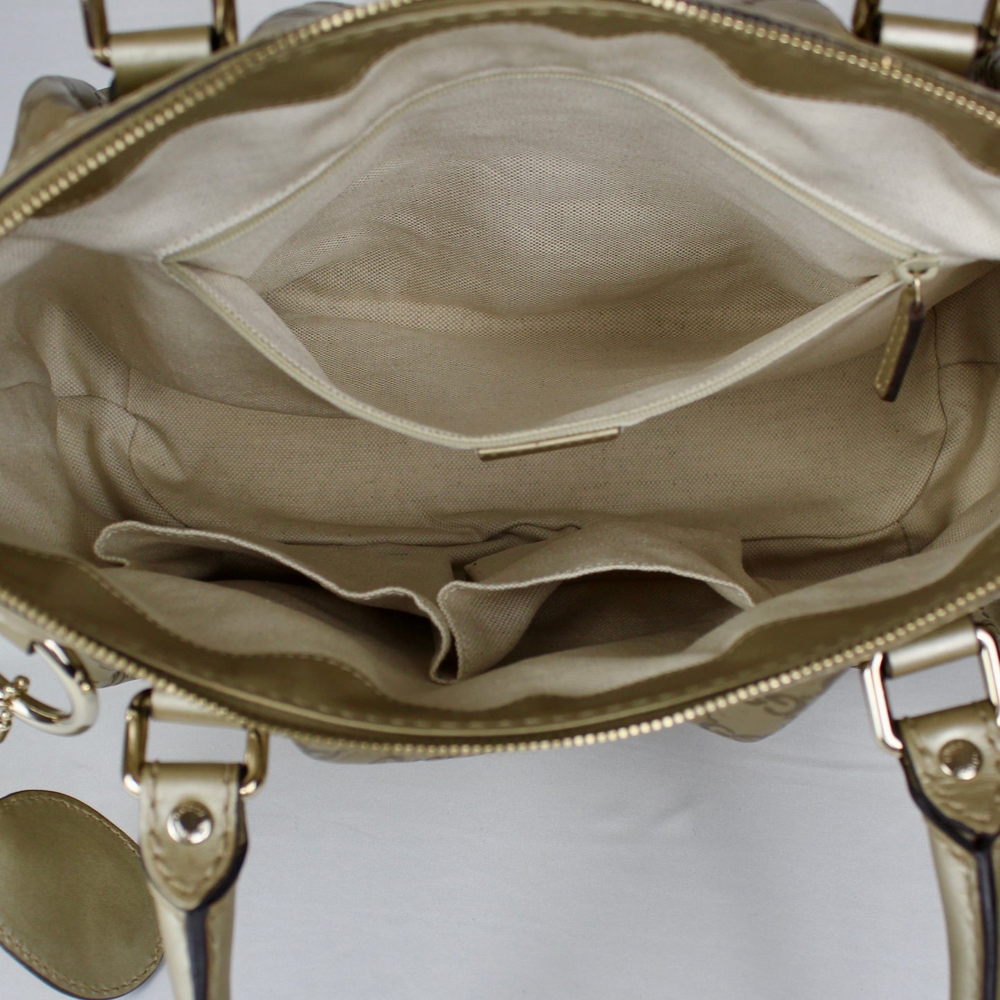 Gucci GG Monogram Gold Patent Leather Tote Bag with Shoulder Strap