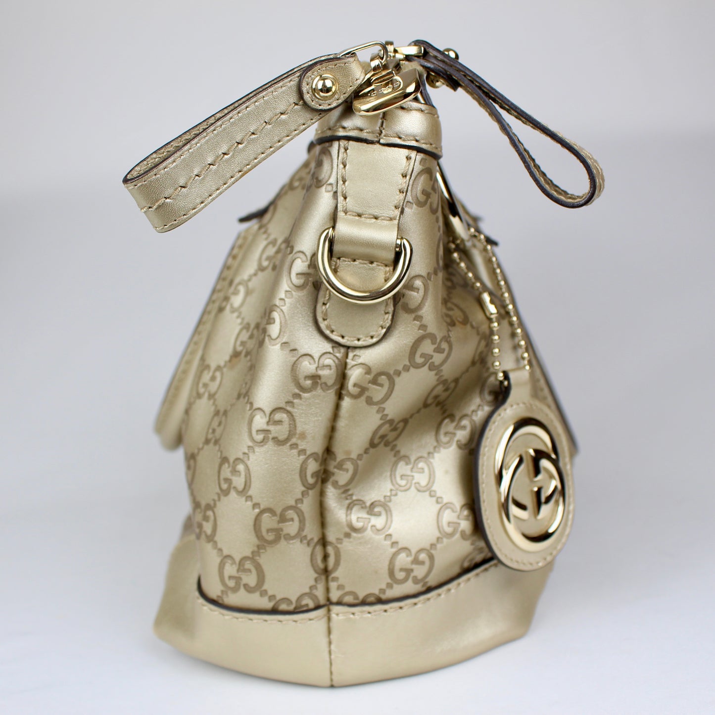 Gucci GG Monogram Gold Patent Leather Tote Bag with Shoulder Strap