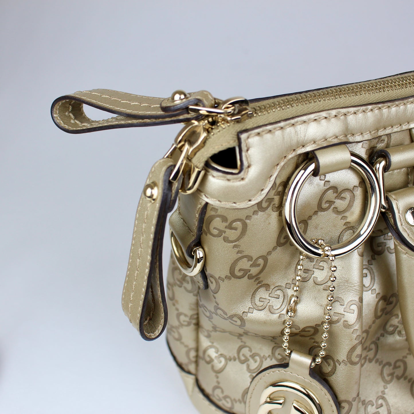 Gucci GG Monogram Gold Patent Leather Tote Bag with Shoulder Strap