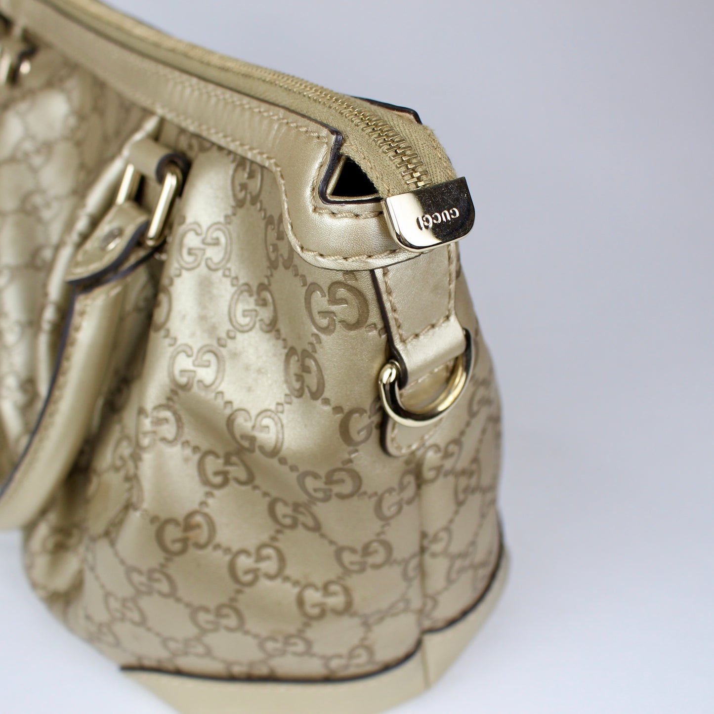 Gucci GG Monogram Gold Patent Leather Tote Bag with Shoulder Strap