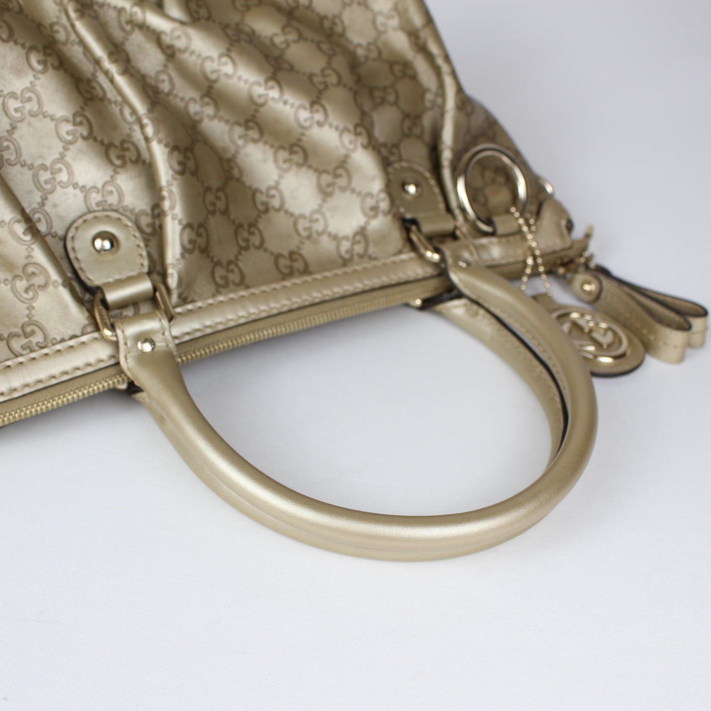 Gucci GG Monogram Gold Patent Leather Tote Bag with Shoulder Strap