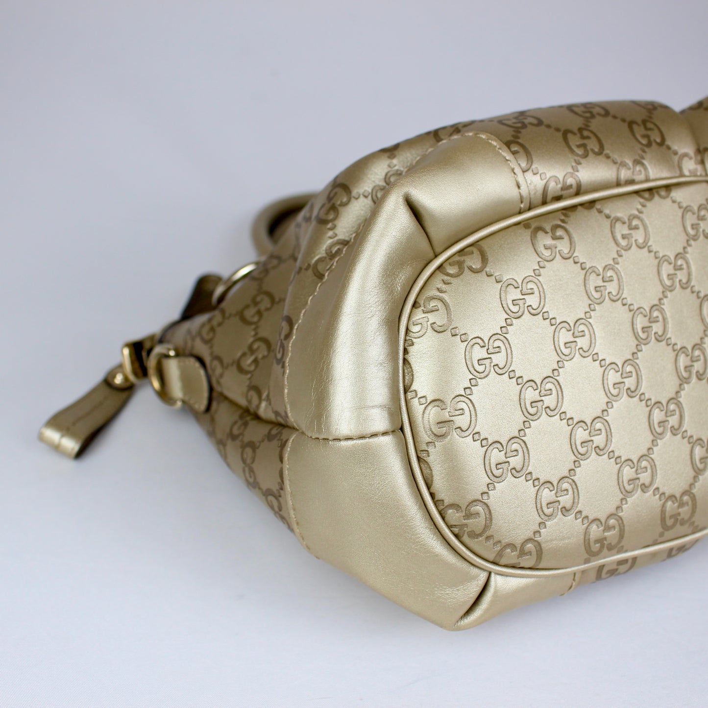 Gucci GG Monogram Gold Patent Leather Tote Bag with Shoulder Strap