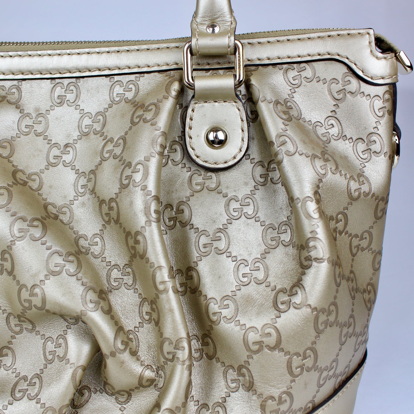 Gucci GG Monogram Gold Patent Leather Tote Bag with Shoulder Strap