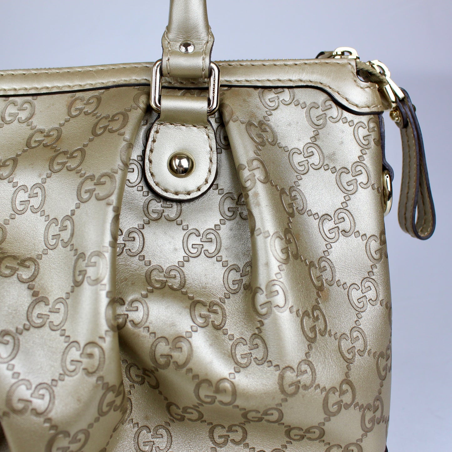 Gucci GG Monogram Gold Patent Leather Tote Bag with Shoulder Strap