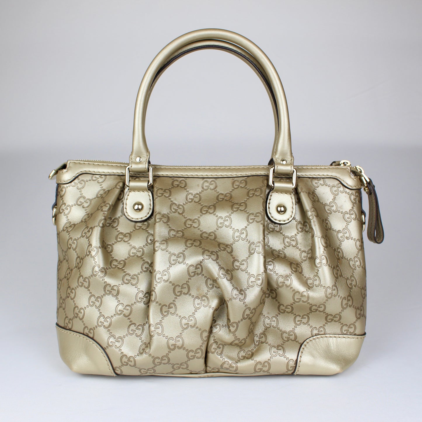 Gucci GG Monogram Gold Patent Leather Tote Bag with Shoulder Strap