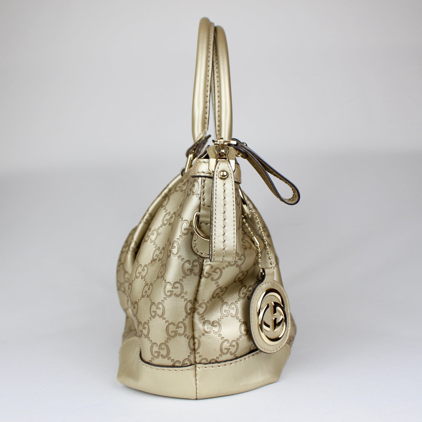 Gucci GG Monogram Gold Patent Leather Tote Bag with Shoulder Strap