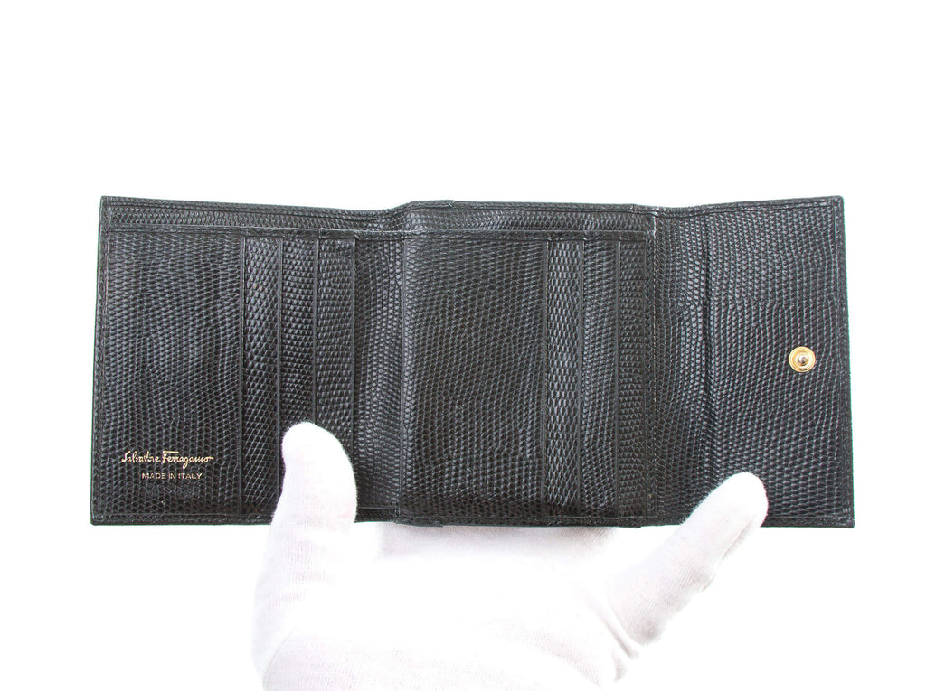 Authentic Salvatore Ferragamo Black leather Tri-fold wallet