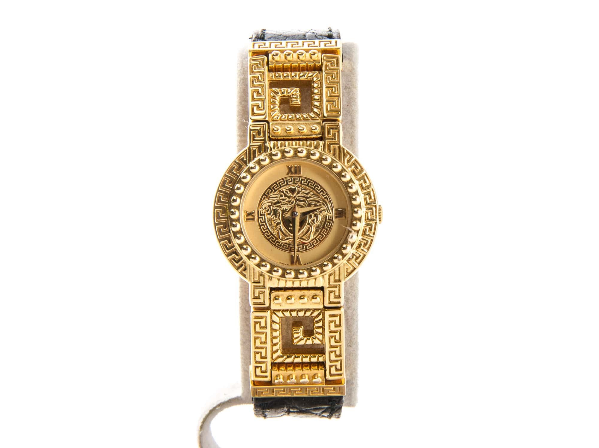 Versace Medusa Watch Coin 7008003 Gold Plated Swiss Made Quartz Analog  Display Black Dial Men's | eLADY Globazone