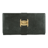 Authentic Salvatore Ferragamo Black leather bi-fold long wallet