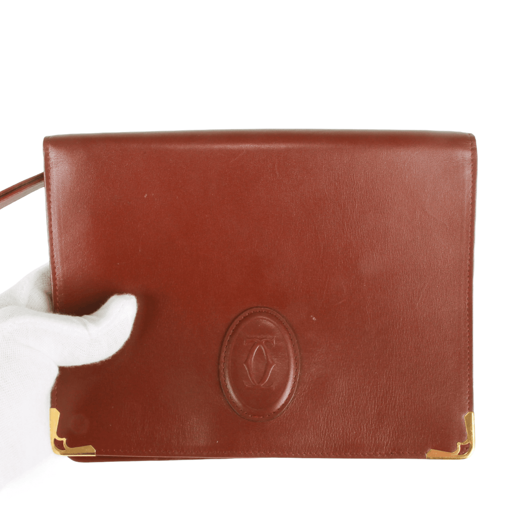 Authentic Must De Cartier Bordeaux leather clutch purse