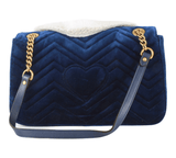 Authentic Gucci Blue Velvet Modern Marmont Shoulder Bag