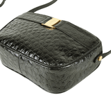 Authentic Salvatore Ferragamo Black Crocodile Embossed Leather with Gold Vara Accent Cross Body Bag