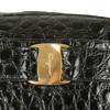 Authentic Salvatore Ferragamo Black Crocodile Embossed Leather with Gold Vara Ac