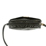 Authentic Salvatore Ferragamo Black Crocodile Embossed Leather with Gold Vara Accent Cross Body Bag