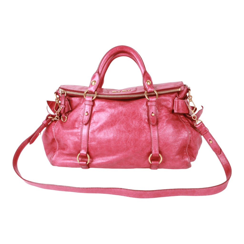 Miu Miu cowhide leather 2 Way Shoulder silver buckle handle shoulder bag  pink