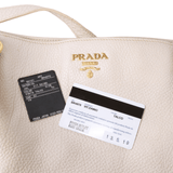 Authentic Prada light cream colored Leather large shoulder tote bag